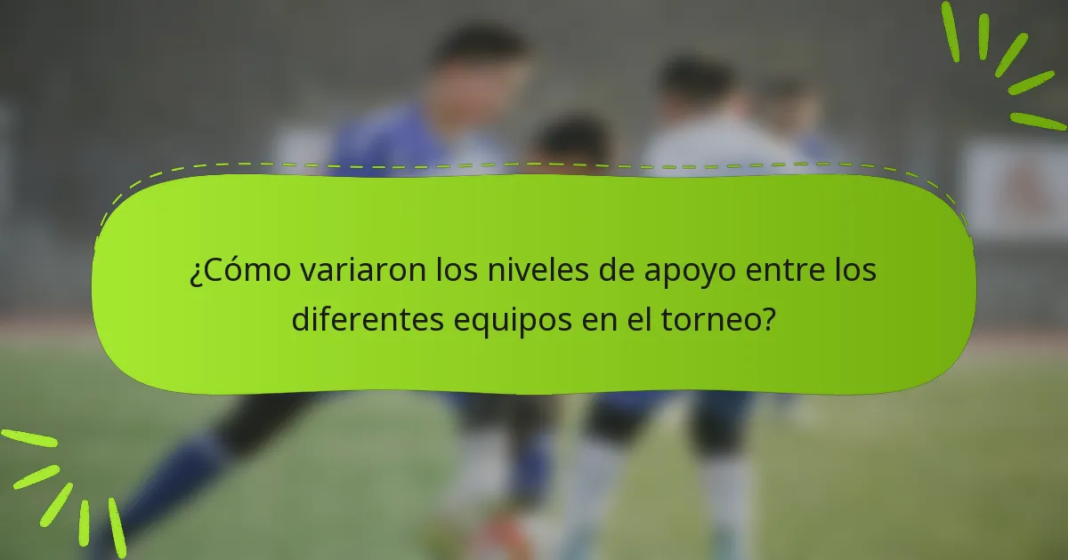¿Cómo variaron los niveles de apoyo entre los diferentes equipos en el torneo?